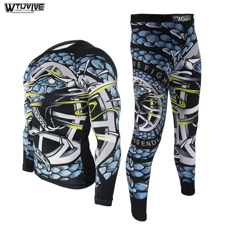 

Boxing Set Compression Jersey+Pants Battle Rashguard KickBoxing Tight Long T-Shirts Trousers Muay Thai MMA Fightwear WTU12