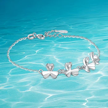 

Genuine 100% 925 Sterling Silver Dancing clover Chain Link Women Bracelet Crystal Stone Bracelet Jewelry.Retail wholesale