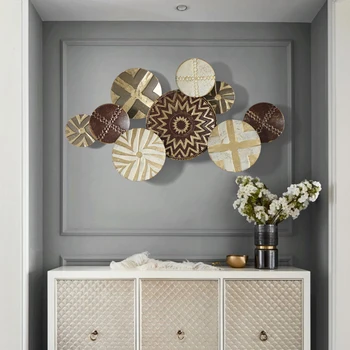 

European Wrought Iron Round Shape wall Hanging Crafts Decoration Home Porch 3D Wall Mural Ornaments Hotel wall sticker Pendant