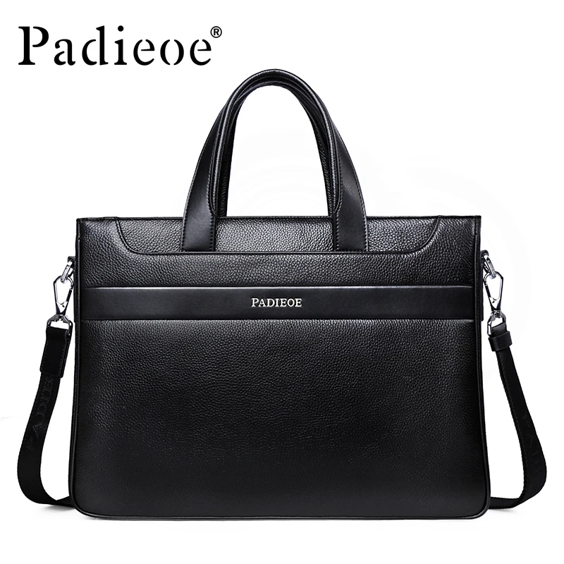 

Padieoe Famous Brand Handbag Men Briefcase Genuine Leather Shoulder Bags Business Travel Tote Laptop Bag Men's Messenger Bag