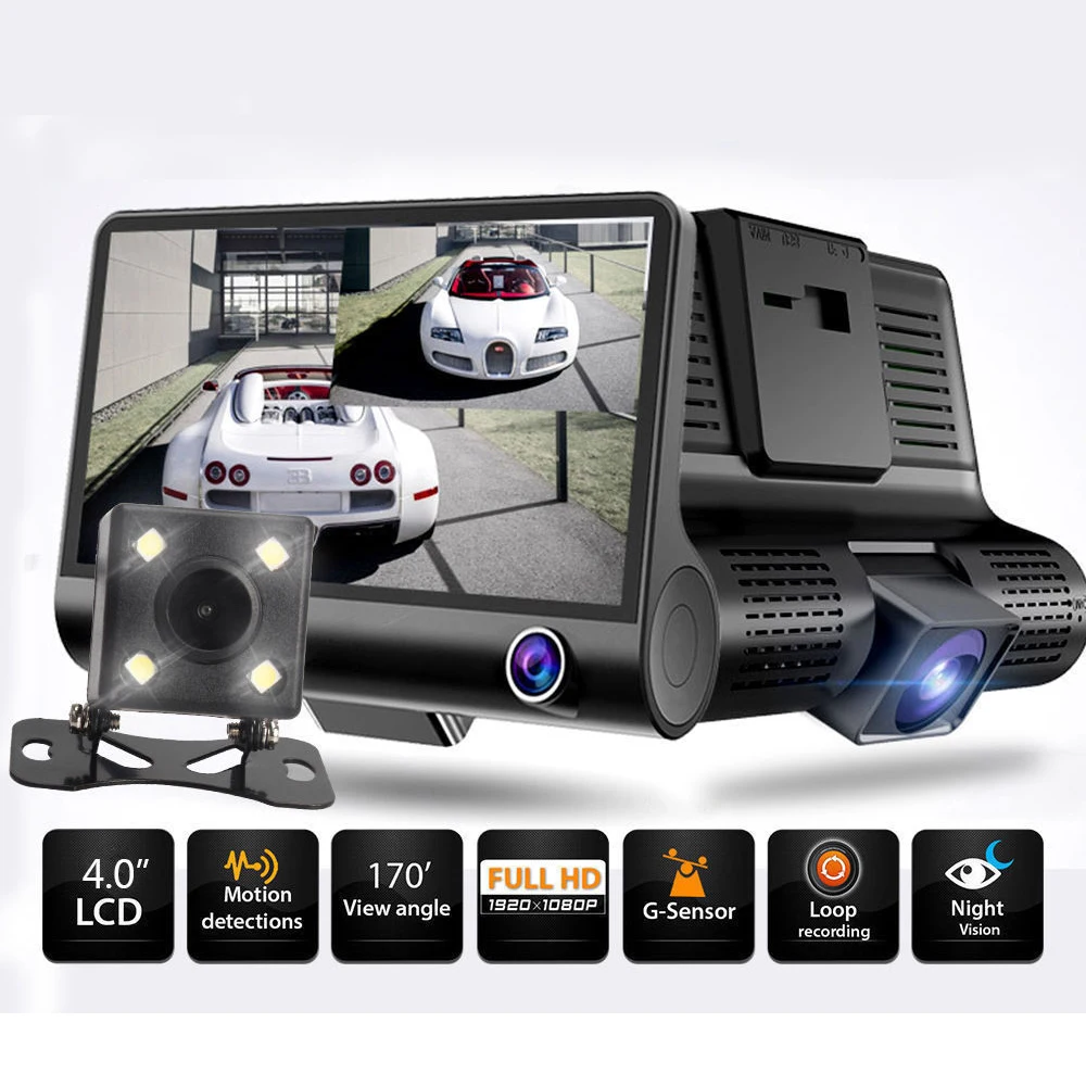  HD 1080P Dual Lens Dash Camera Car DVR Camera 4.0 inch LCD Screen 170 Degree Night Vision Rearview 