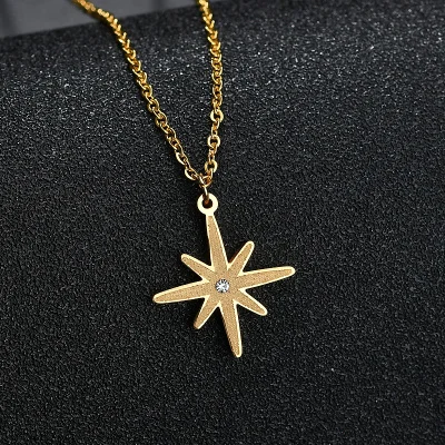 YUKAM минималистичные Хрустальные Стразы золотое Северное ожерелье с кулоном в виде звезды для женщин матовые нержавеющая сталь лучшие друзья BFF ожерелья - Окраска металла: Gold