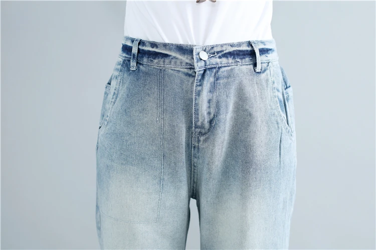 Pantalon femme размера плюс женские джинсовые брюки отбеленные свободные смягчитель эластичный пояс широкие брюки AH562