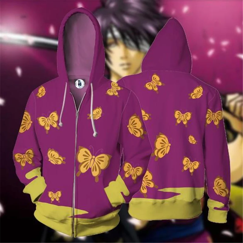 

2019New Anime GINTAMA Cosplay Costume zipper hoodie Cosplay men and women casual sports sweater