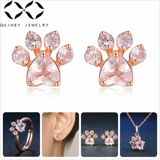 

Quinby Dainty Paw Earrings Rose Gold Animal Dog Paw Earrings For Women Pet Footprint Crystal Wedding Earrings Girl Jewelry Q5
