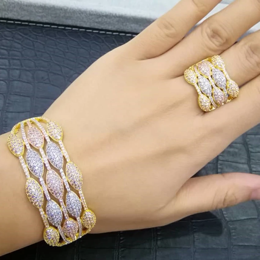 

GODKI Luxury Honeycomb Inidan Bangle Ring Sets Nigerian Jewelry Sets For Women Wedding African brincos para as mulheres 2018