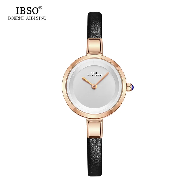 

IBSO Fashion Women Watches 2019 Genuine Leather Strap Refined Quartz Ladies watch Montre Femme Black Women Wristwatches