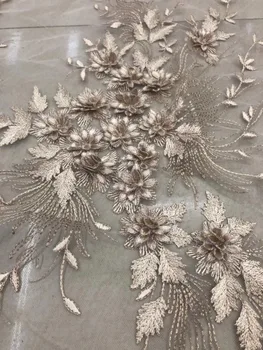 

Hot sales mixed color hight quality 3D flowers on netting embroidered wedding dress lace fabric by yard