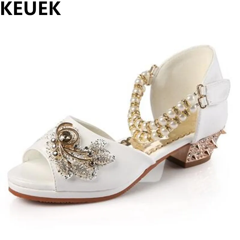 

New Summer Shoes Children Sandals Patent Leather Rhinestone Girls Sandals Princess Open Toe High-heeled Shoes Kids Sandals 044