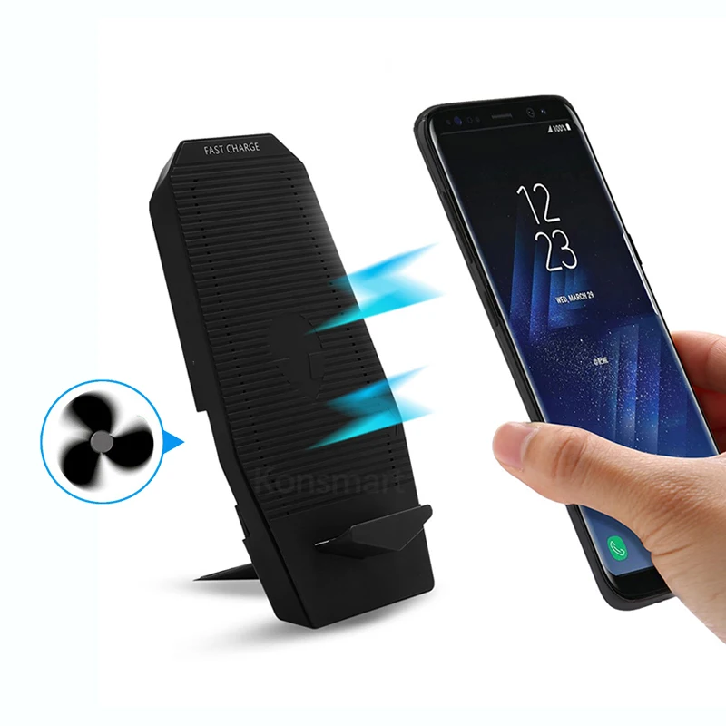 

Cooling Fan Folding Qi Wireless Charger Stand for iPhone 8 Plus XR XS Samsung S10 S9 S8 Huawei Mate20 P30 Pro 10W Fast Charging