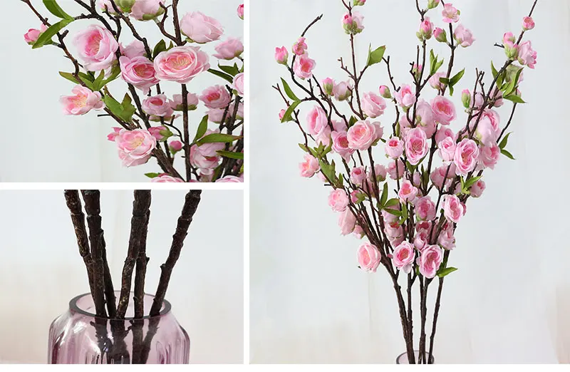 Flone Artificial Cherry Flower Simulation Peach Blossom Silk Flowers Fake Flower Branch Bouquet Wedding Home Party Decor Art (17)