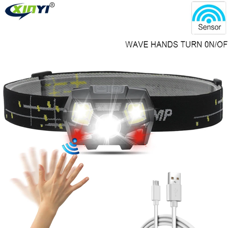 

Motion Sensor 6000 lumens LED Headlamp Super Bright Hands-free Powerful Headlight USB Rechargeable head lamp light Waterproof
