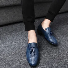 Blau und weiß karierten leinenschuhe luxuriöse marke mann-müßiggänger schwarz schwein leder innensohle männer freizeitschuhe herren wohnungen große größe