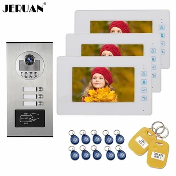 

JERUAN 7 Inch LCD Video Door Phone Doorbell Entry Intercom System Kit 3 Monitor Waterproof HD RFID Access Camera 3 Apartments