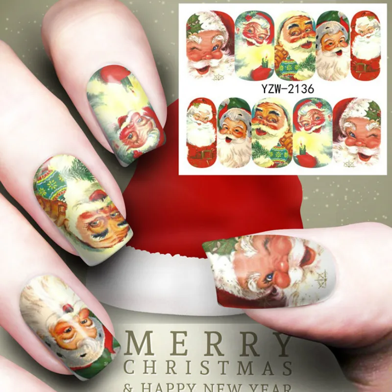 

Santa Claus Christmas Hristmas Tree Nail Sticker Water Decals Nail Glitter Flower Cat Butterfly woman Nail Art Decoration