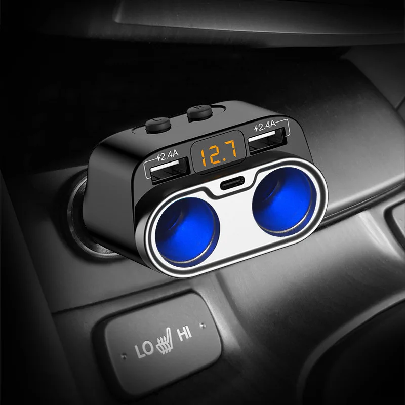 

Fast Charging Car Cigarette Lighter 2 Socket Splitter Plug LED Car-Charger Adapter Voltage Detection Dual USB For Phone MP3 DVR