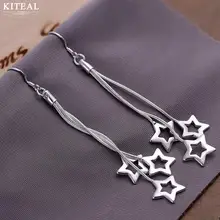 Высокое качество, корейская мода, стильные, посеребренные, тройные, полые, звезда, кисточка, длинные серьги для женщин, ювелирные изделия 925