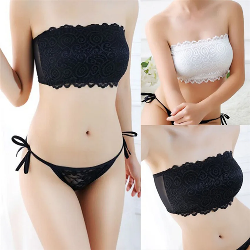 

Women's Sexy Fashion Lace Casual Acrylic Plunge Crop Top Strapless Seamless Solid Padded Bras Bralette