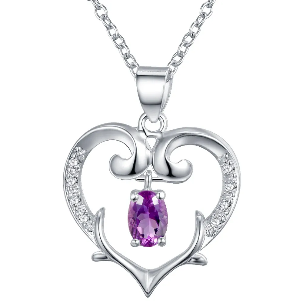 New Arrival Silver Color Heart Pendant Necklace With Zircon Fashion ...