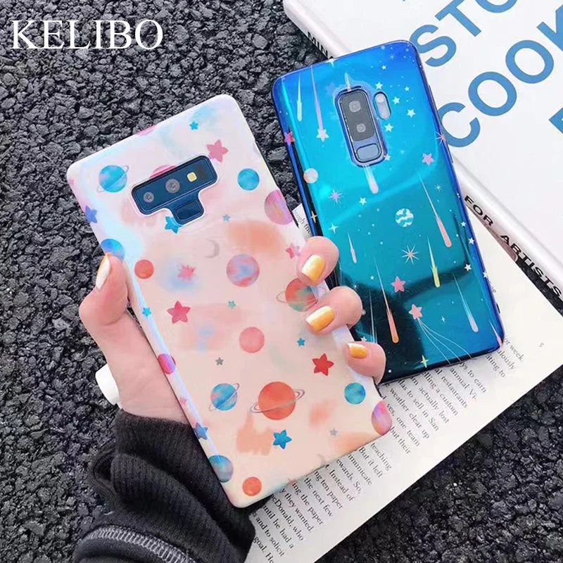 Luxury Cute Space Planet Phone Case For Samsung Galaxy S8 S9 S10 Plus Lite S10E Note 8 9 Soft Silicon Blue Light Star Back Cover |