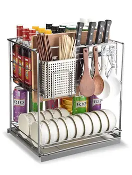 

Pull basket kitchen cabinet 304 stainless steel buffer kitchen cabinet pull basket drawer type basket basket seasoning basket