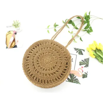 

Straw Retro Bag Rattan Woven Round Handbag Knitted Messenger Crossbody Zipper Bags Fashion Beach Straw Beige Brown Bags New