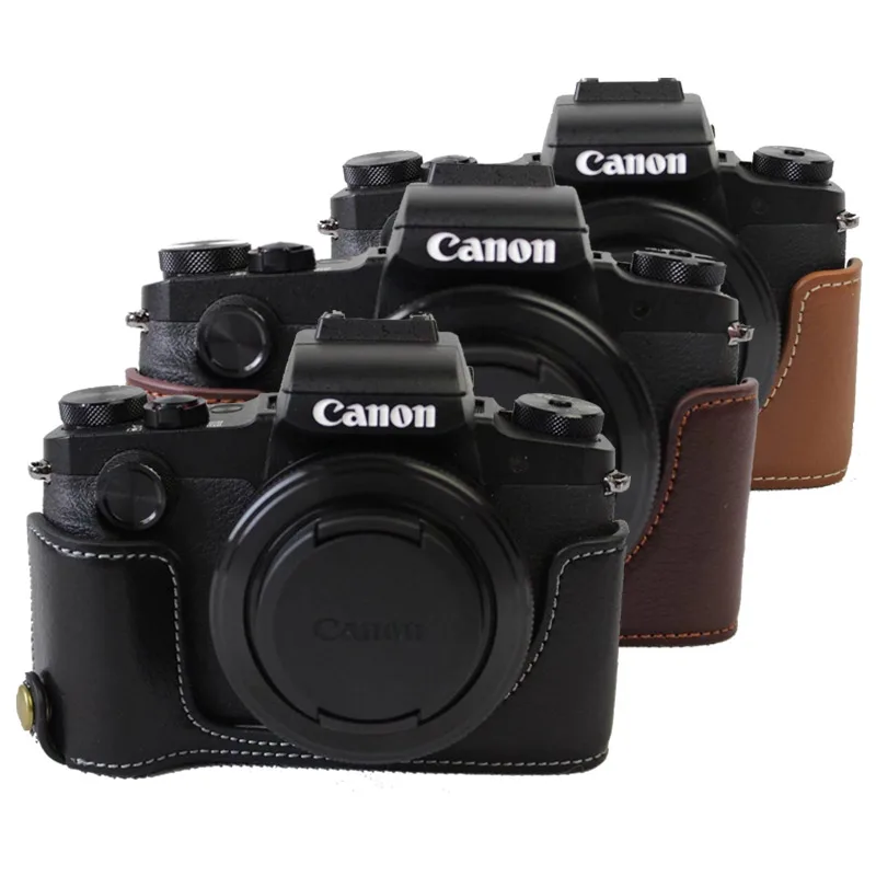 Battery Openning Genuine Leather Camera Case Cover For Canon PowerShot