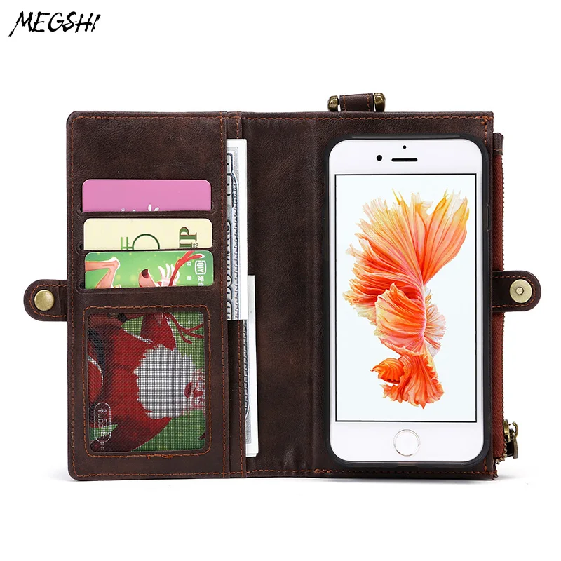 

MEGSHI Multifunctional Wallet Case for iPhone 7 case absorbable Card receipt for iPhone X XS case bracket mobile phone shell