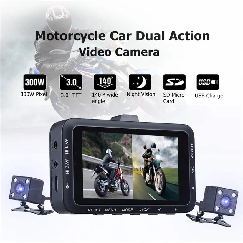 

Motorcycle HD 720P Camera DVR with Special Dual-track Front Rear Recorder Motorbike Electronics Night Vision #0919