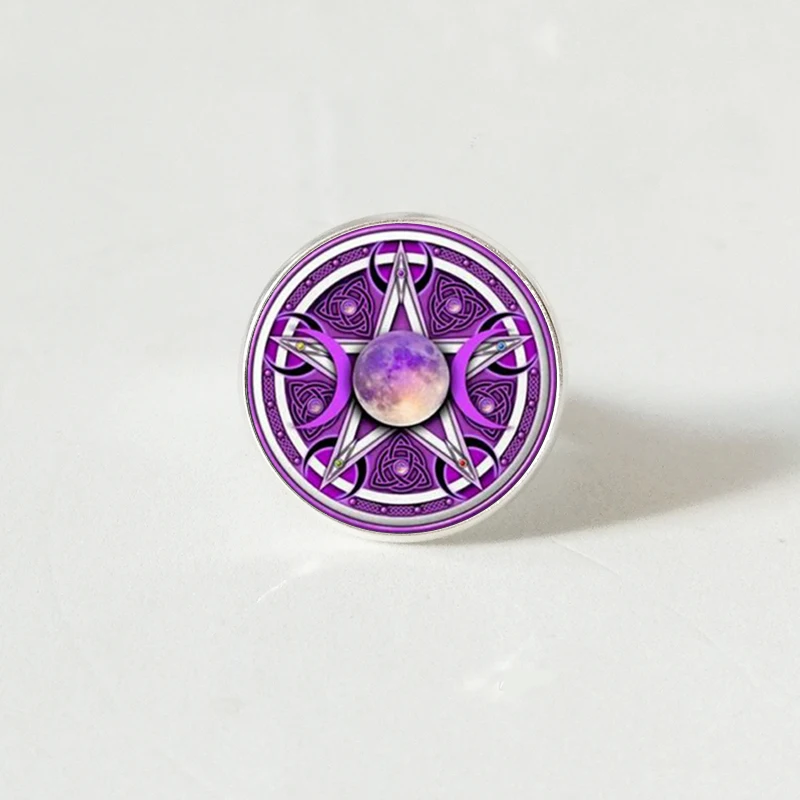 

Triple Moon Goddess Pentagram ring Witch Jewelry Glass Dome Witchcraft ring Glamour Weika ring
