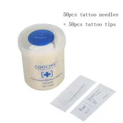 Goochie 50 шт. 1RL Круглый Liner иглы + 50 шт. татуировки Советы для перманентного макияжа s независимых посылка