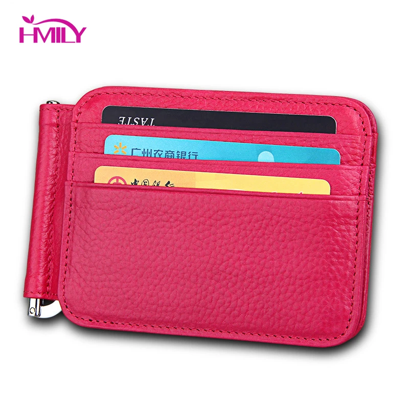 

HMILY Women And Men Dollar Clip Money Bag Genuine Leather Credit Card Wallet 12 Card Slot Money Clips Wallet RFID Blocking Purse