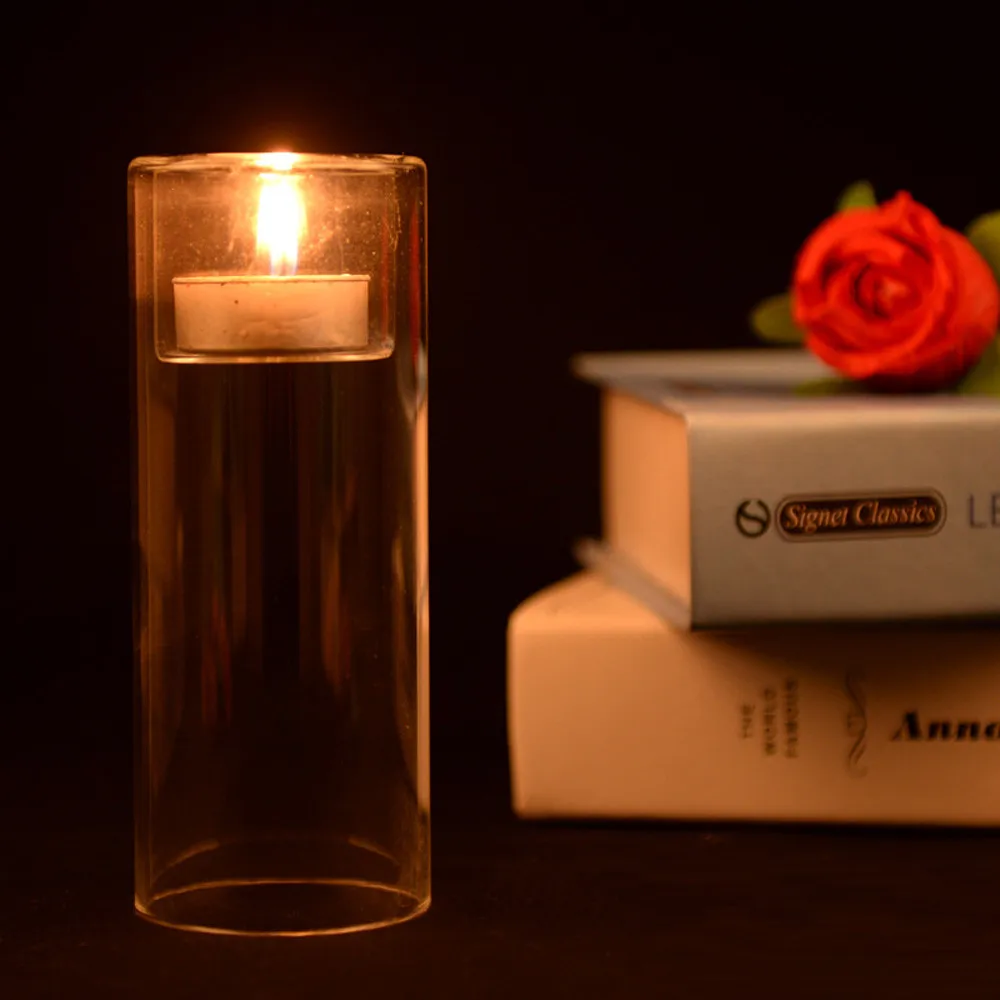 HSU Теплые европейские романтические обеденные дома прозрачные стеклянные аксессуары подсвечники фонари со свечами стеклянный подсвечник