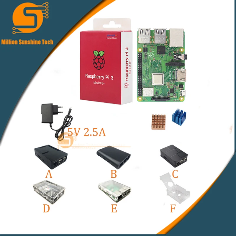 

Raspberry pi 3 B+Kit Raspberry pi+ Heat sink+power+ Case for Raspberry pi 3B+ free shipping Cost-effective