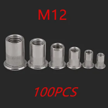

100pcs/lot M12 Metric Thread 304 Stainless Steel Flat Head Rivet Nut Rivnut Inserts Nut
