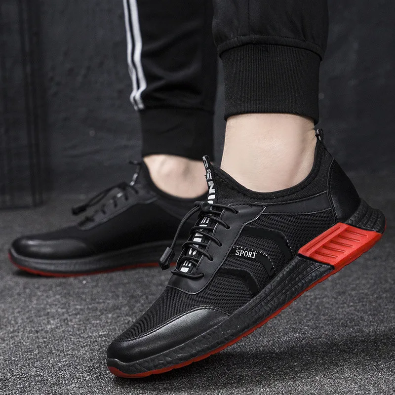 2019 spring Men's black Sneakers Casual Wild Fashionable Mesh Breathable flat shoes outdoor walking Movement Elastic band shoes