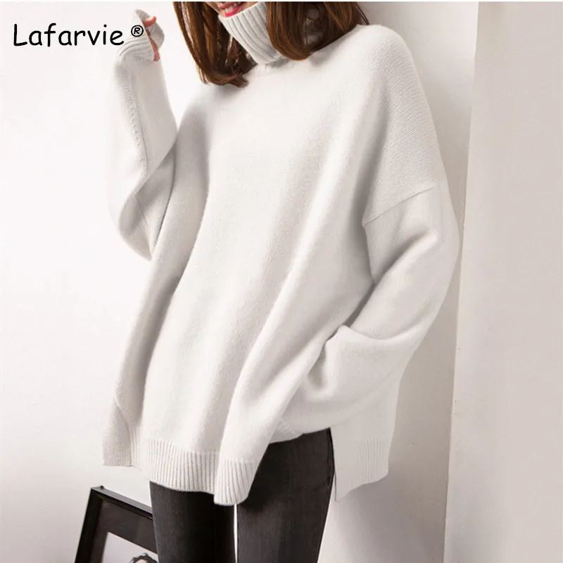 Lafarvie Turtleneck Knitted Cashmere Sweater Women Autumn Winter Warm Pullover Female Long Split Sweater Soft Loose Comfortable Lafarvie Turtleneck Knitted Cashmere Sweater Women Autumn Winter Warm Pullover Female Long Split Sweater Soft Loose Comfortable