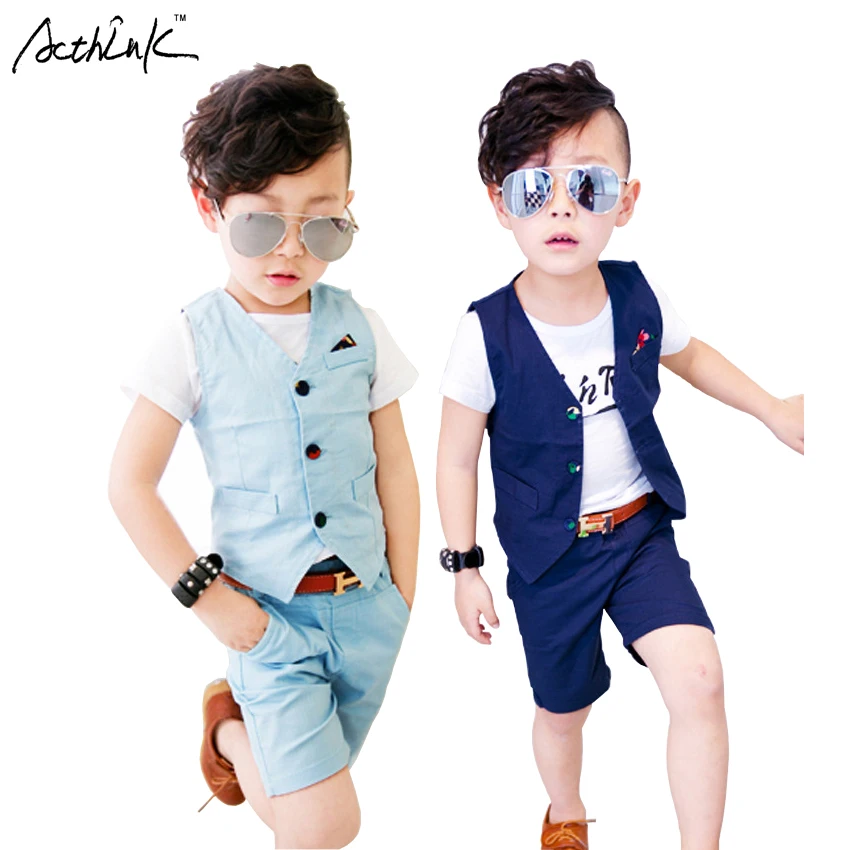 ActhInK New 2017 Children Hemp Vest Suits for Boys Brand England Style