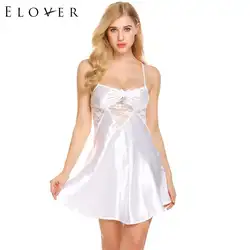Elover шелк Для женщин Эротическое белье сексуальное ночное лоскутное ремень платье женское белье Для женщин спагетти кружевная сорочка