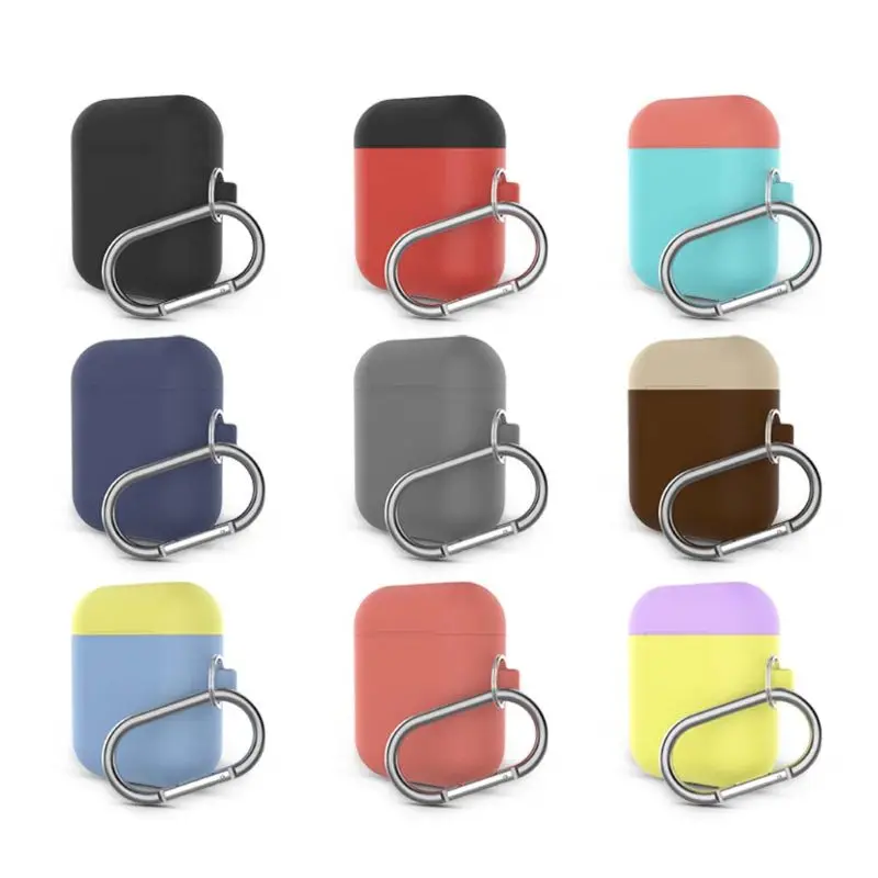 

1PC Colorful Shockproof Protective Silicone Cover Skin Portable Carrying Case Box with Carabiner for Airpods