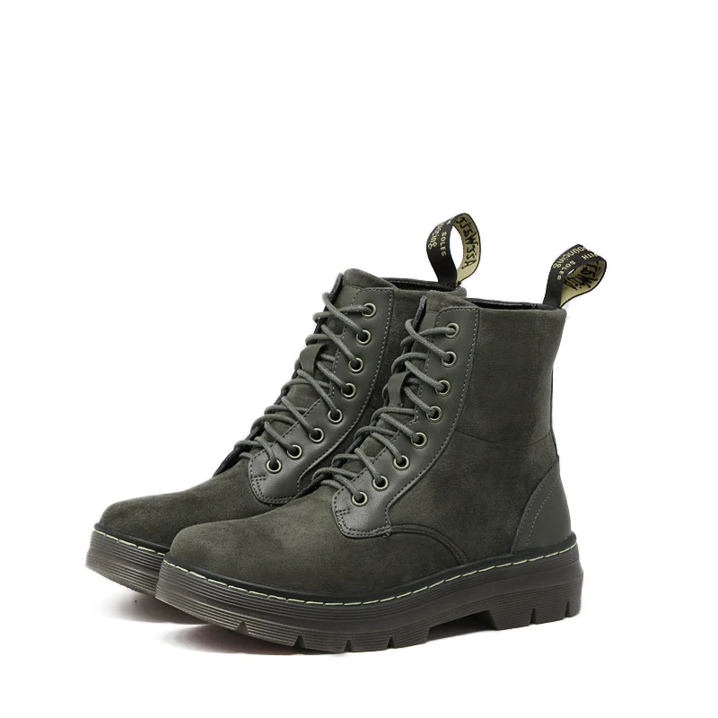 

2017 Summer Fashion Girl Genuine Leather Leisure Short Boots Green Frosted Lace Cowhide Martin Boots Woman Boots Work Boots