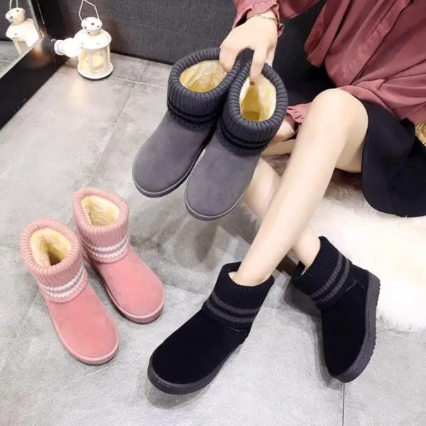 

Snow boots female 2019 new winter Korean version flat bottom wild student wool knit short tube thick cotton shoes women