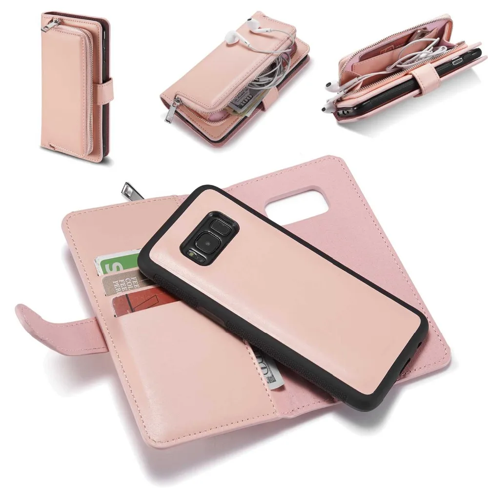 

Leather Wallet Case for Samsung Galaxy S8 S9 Plus Magnetic Detachable Removable Phone Cover Flip Pouch for Galaxy S7 S5 S6 Edge