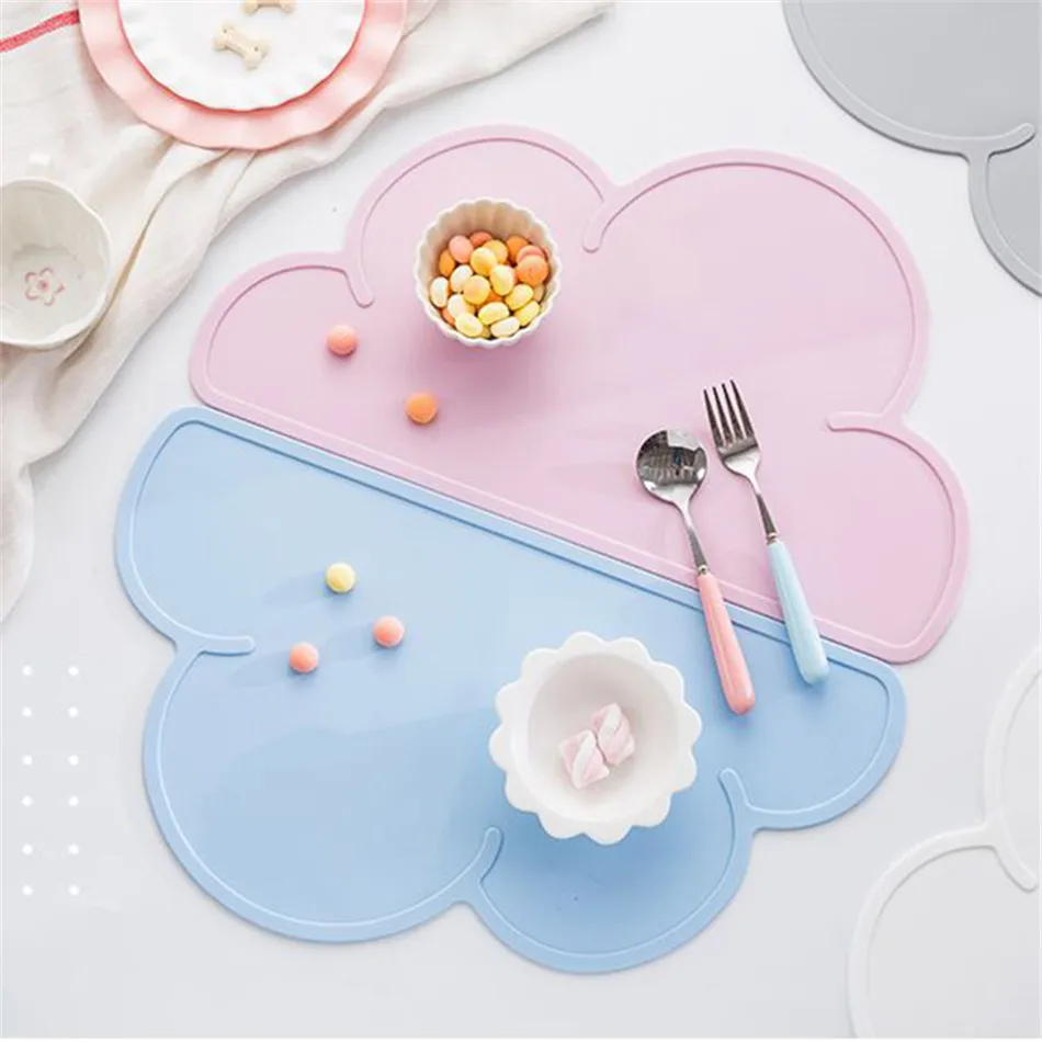 Cute Silicone Placemat FDA Bar Mat Baby Kids Cloud Shaped Plate Mat Table Mat BPA Free Waterproof Set Home Kitchen Pads 47x27cm (10)
