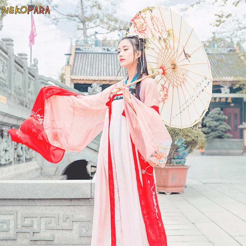 Идеальное сдвоенное женское платье Элегантное шифоновое винтажное Hanfu в