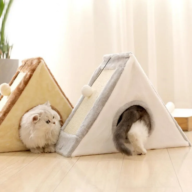 

Collapsible Pet Cat House Warm Soft Pet Bed Cute Sandwich Shape Cat Cave Bed Furniture with Scratch Board For Cats House