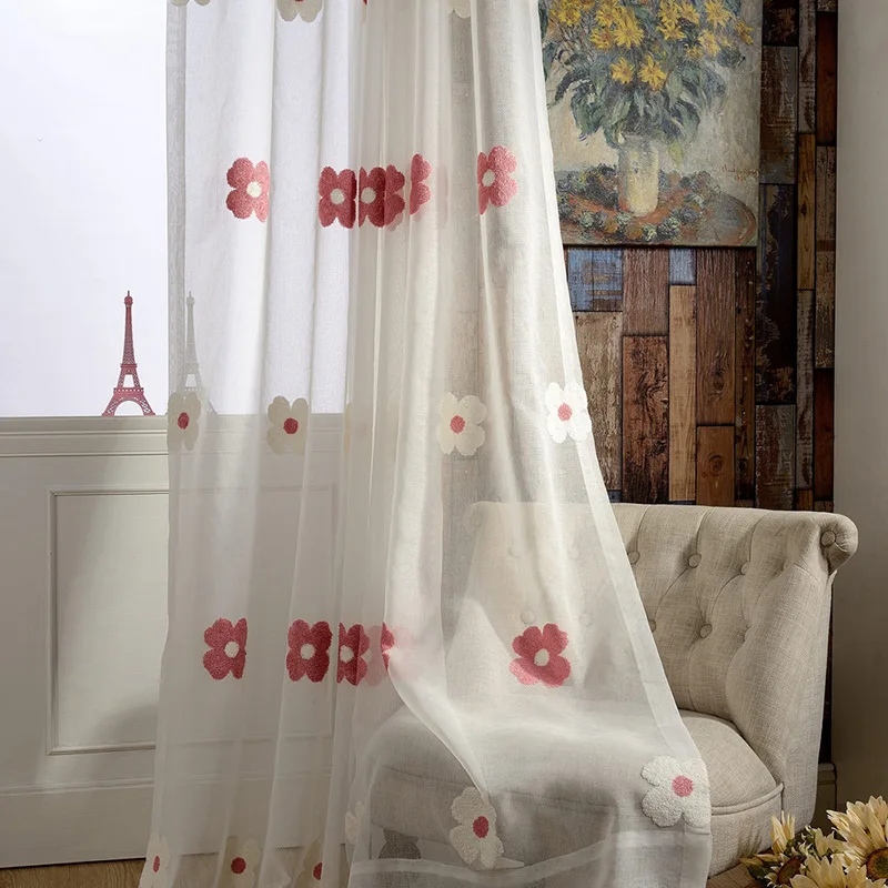 

Modern Hundred Multicolor Flower Embroidery Tulles for Living Dining Room Bedroom.