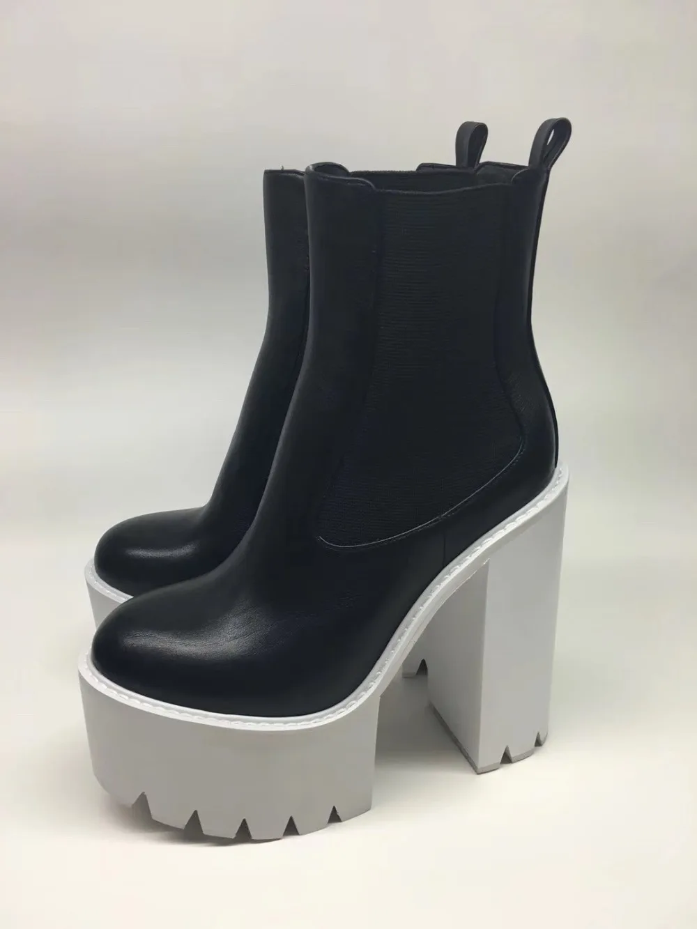 black leather platform chelsea boots