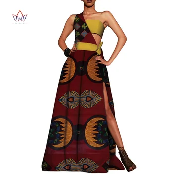 

2020 Africa Dresses for Women Bazin riche single shoulder Sleeve Style Casual XS-7XL size Dress Female Dresses Vestidos WY3554