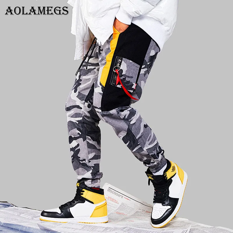 

Aolamegs Pants Men Block Patchwork Cargo CamouflageTrack Harem Pants High Steet Hip Hop Joggers Trousers Sweatpants Streetwear